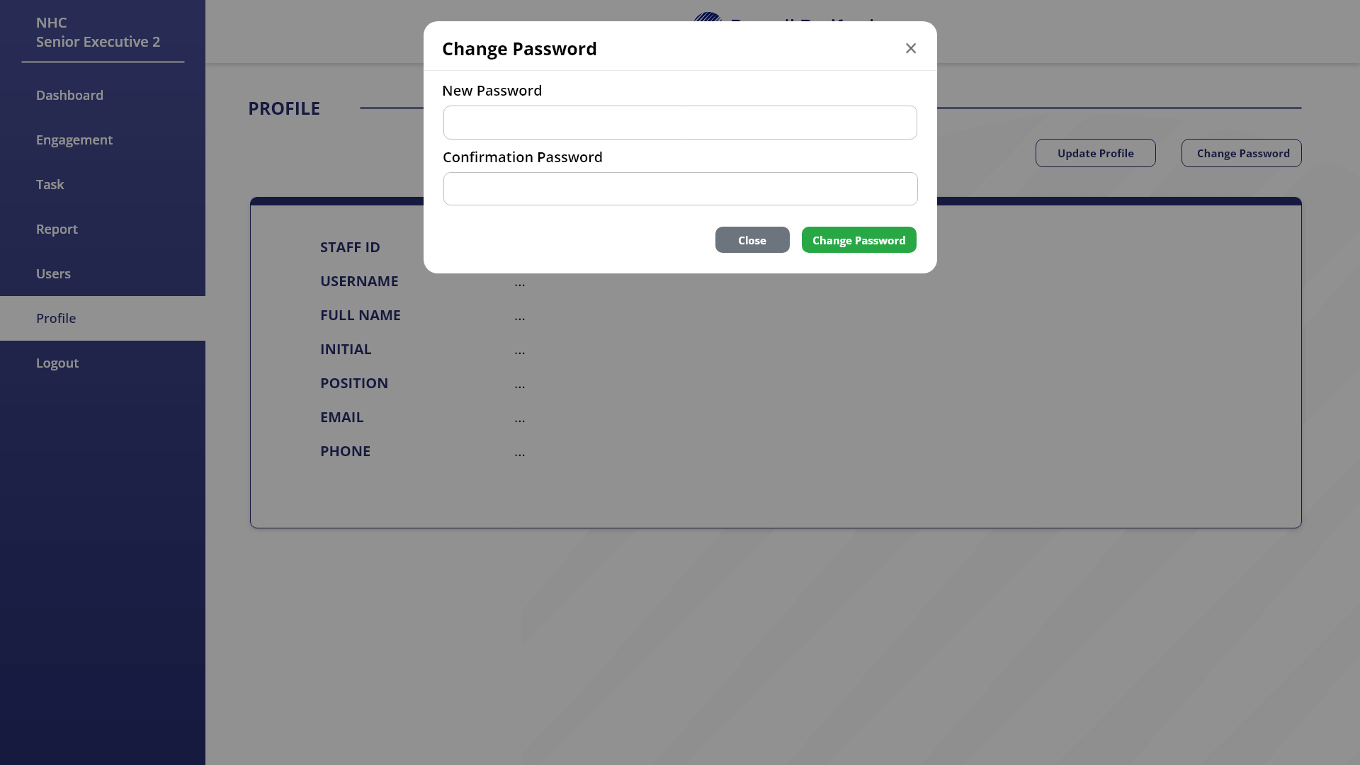 17. Profile Page - Leader (Portfolio Holder) ; Change Password