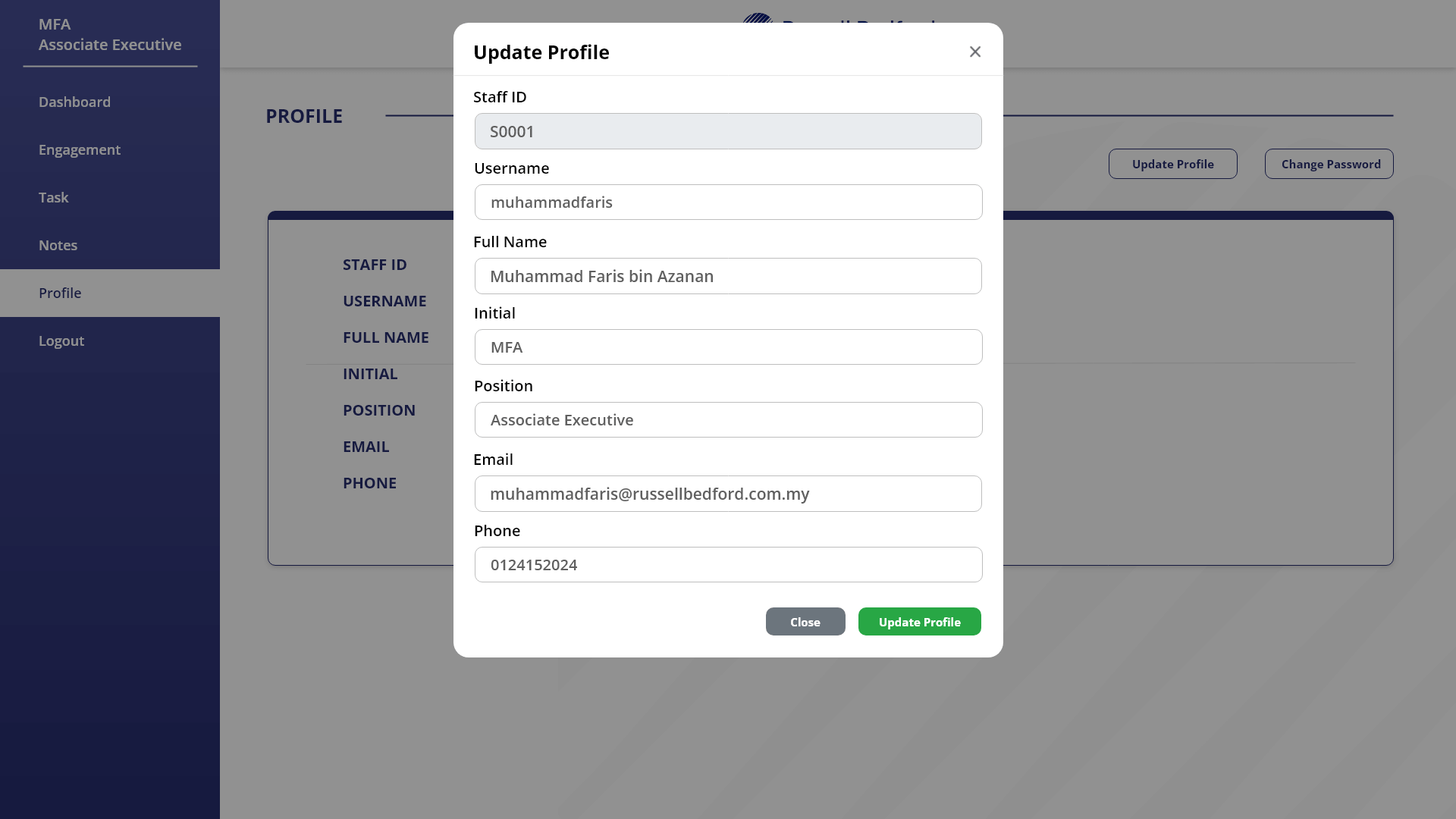 19. Profile Page - Member (Audit Assistant) ; Update Profile