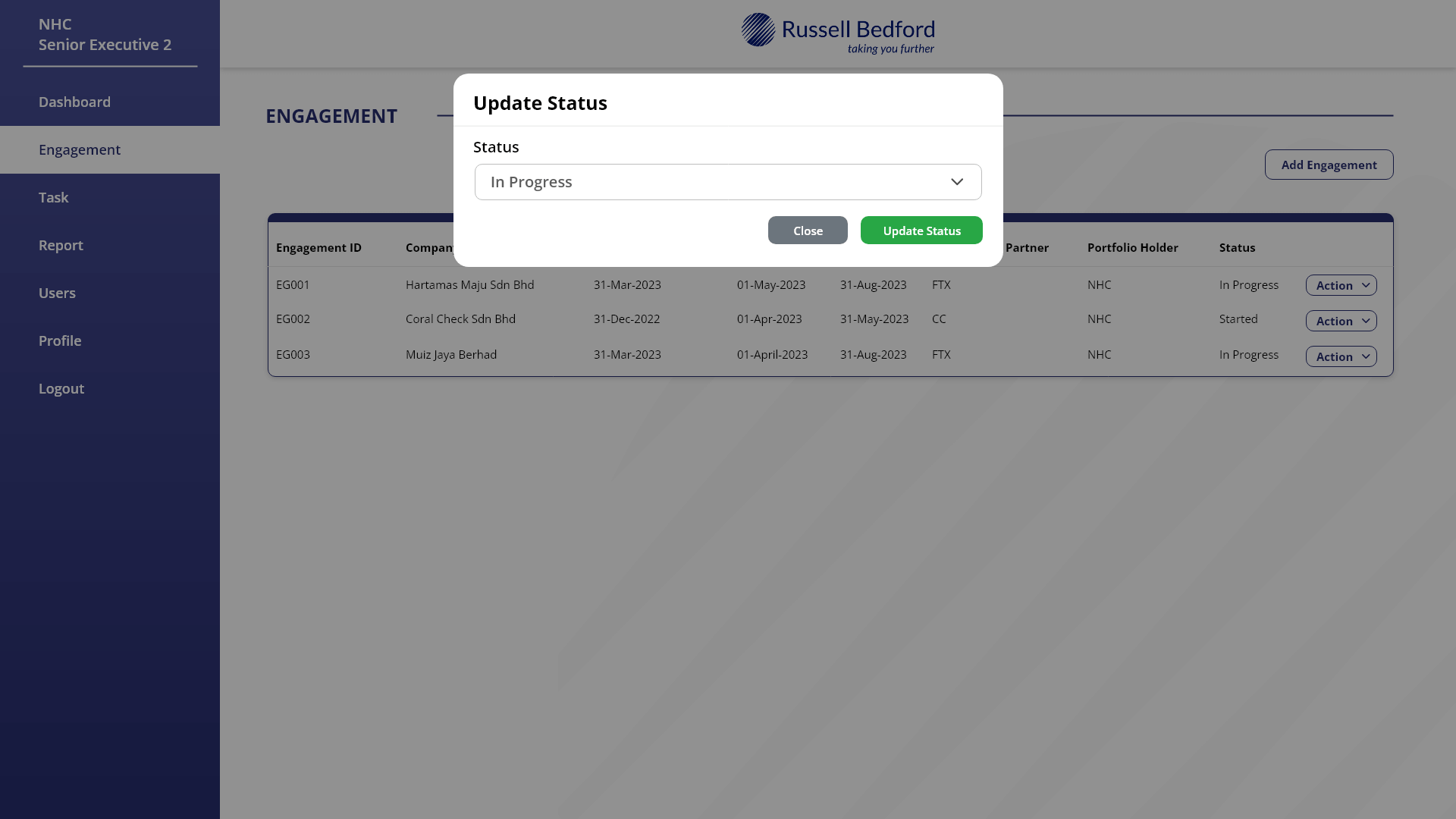 6. Engagement Page - Leader (Portfolio Holder) ; Update Engagement
