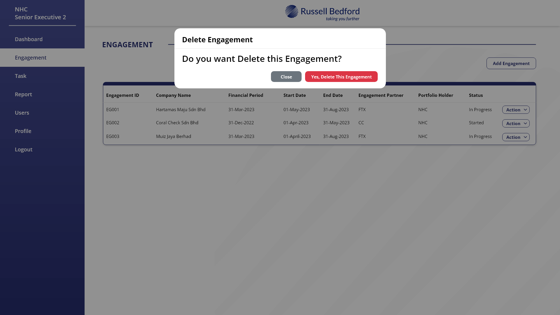 6.5 Engagement Page - Leader (Portfolio Holder) ; Delete Engagement