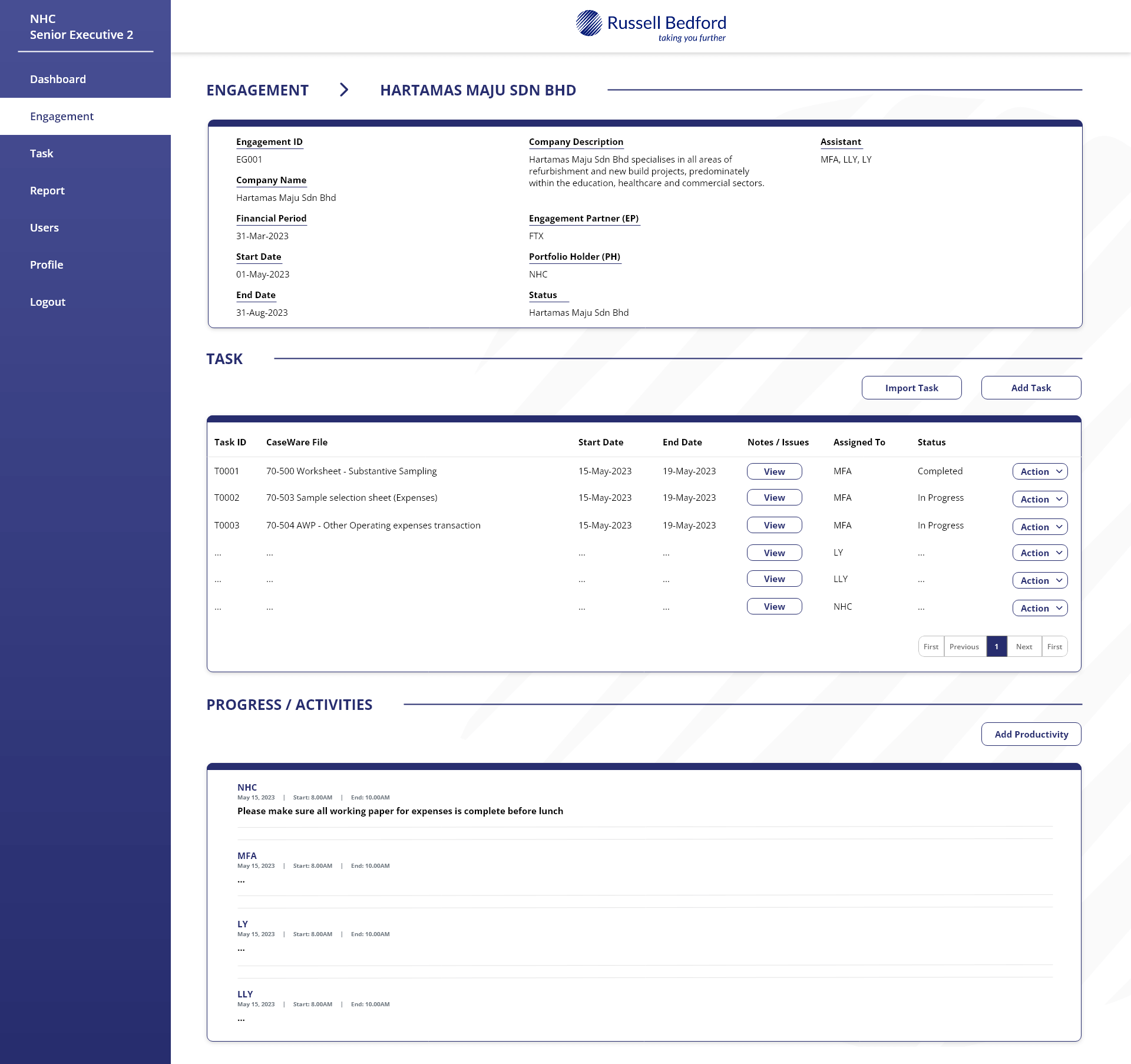 7. Engagement Page - Leader (Portfolio Holder) ; View Engagement - Specific Engagement